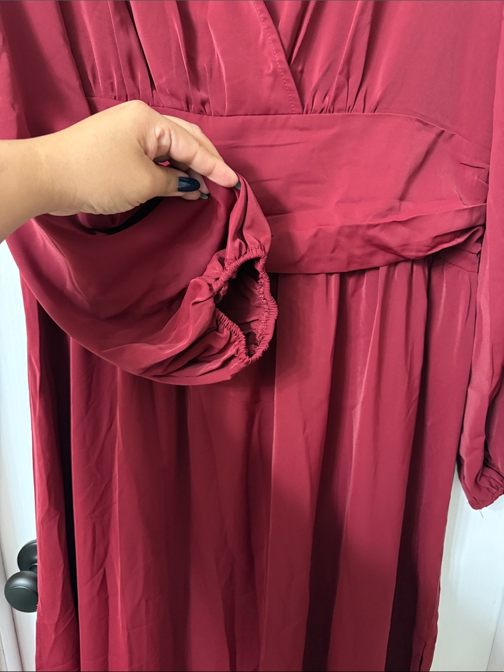 Dokotoo Wrap V-Neck Empire Waist Maxi Dress Lantern Sleeve Ruched Slit Red XL - Picture 6 of 8